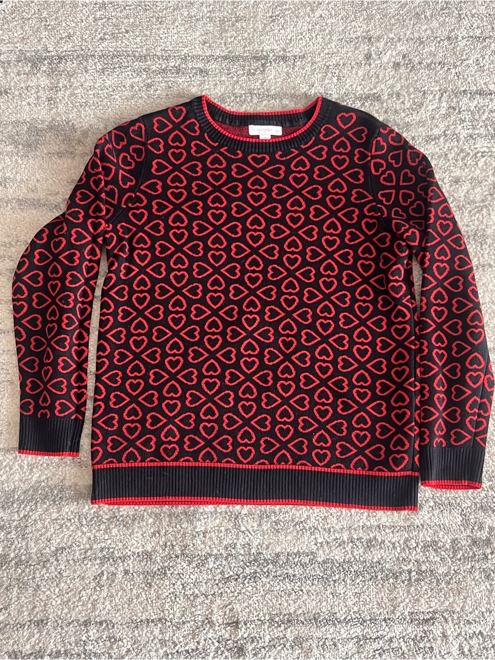 Charter Club Black and Red Heart Knit Pullover
